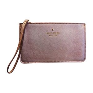 KATE SPADE Large Zip Wristlet Rose Gold Metallic Saffiano Leather